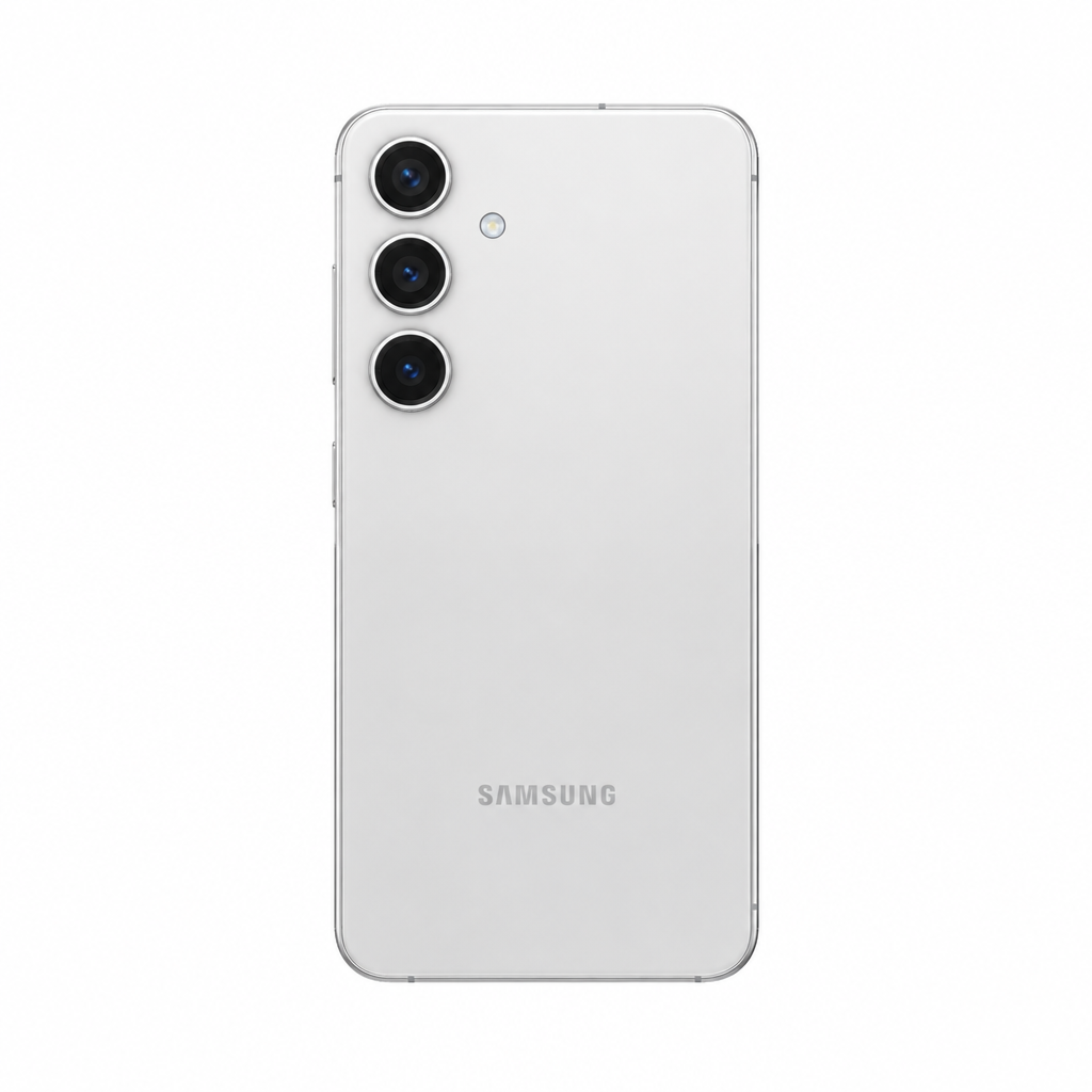 Samsung Galaxy S24 silver-white product image on a white 1000x1000 background with balanced margins