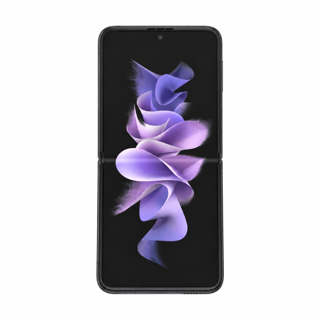 Samsung Galaxy Z Flip3 front-view open foldable phone on a white 1000x1000 background with balanced margins