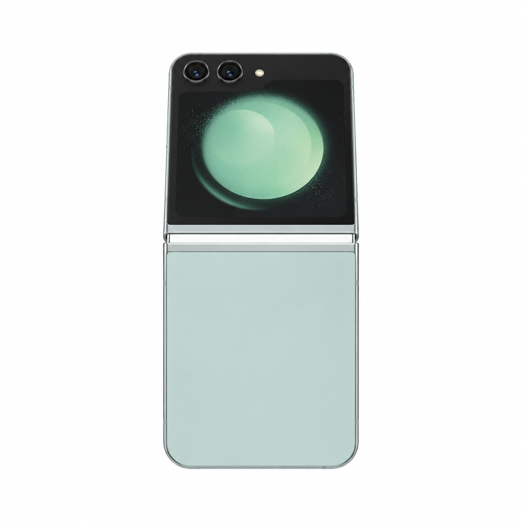 Samsung Galaxy Z Flip5 pale mint-green product image on a white 1000x1000 background with balanced margins