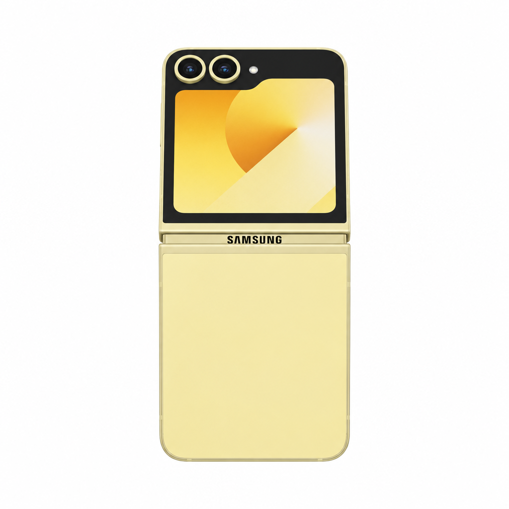 Samsung Galaxy Z Flip6 pale yellow-gold product image on a white 1000x1000 background with balanced margins